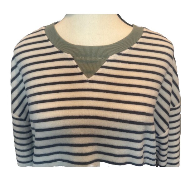 Madewell MWL Velour Navy BLUE Striped Sweatshirt Sz Medium - Picture 2 of 7